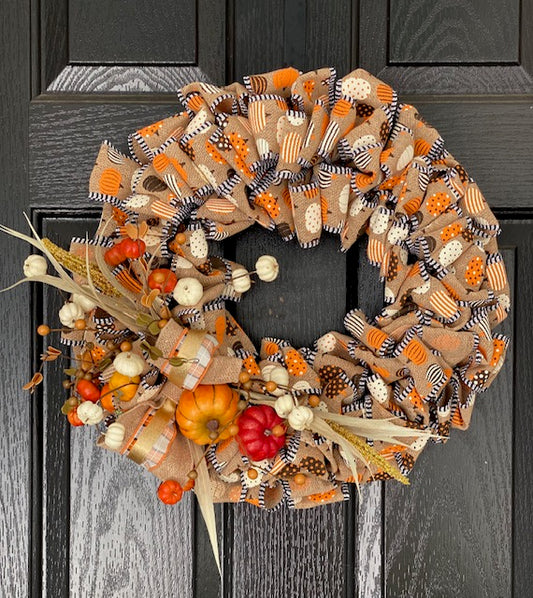 Burlap Wreath with Pumpkins